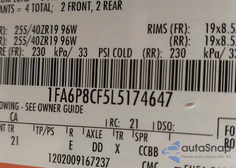 2020 Ford Mustang Gt Fastback z USA, uszkodzony, nr VIN 1FA6P8CF5L5174647